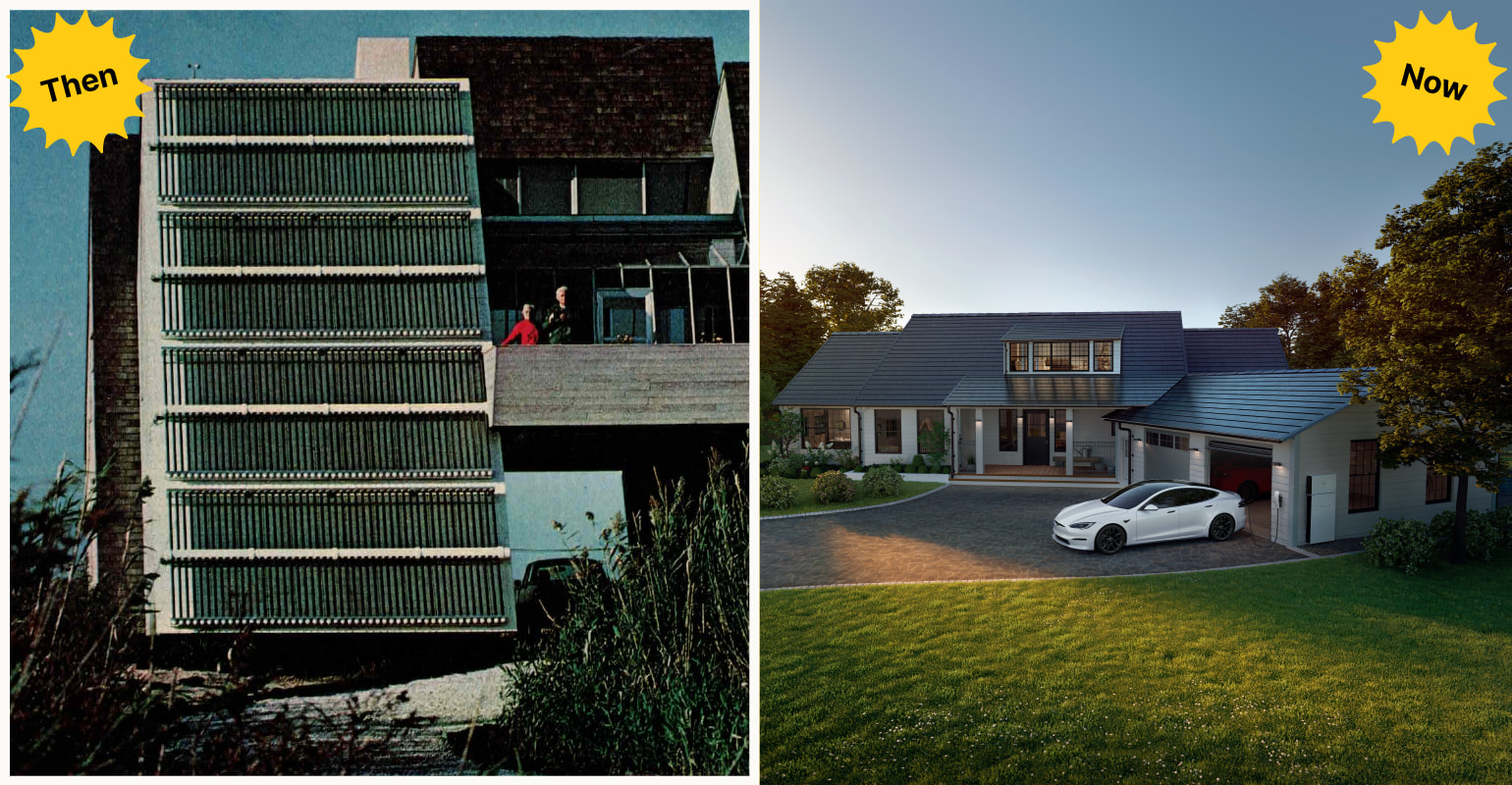 A side by side comparison of the most advanced solar home in 1977 and the most advanced in 2025