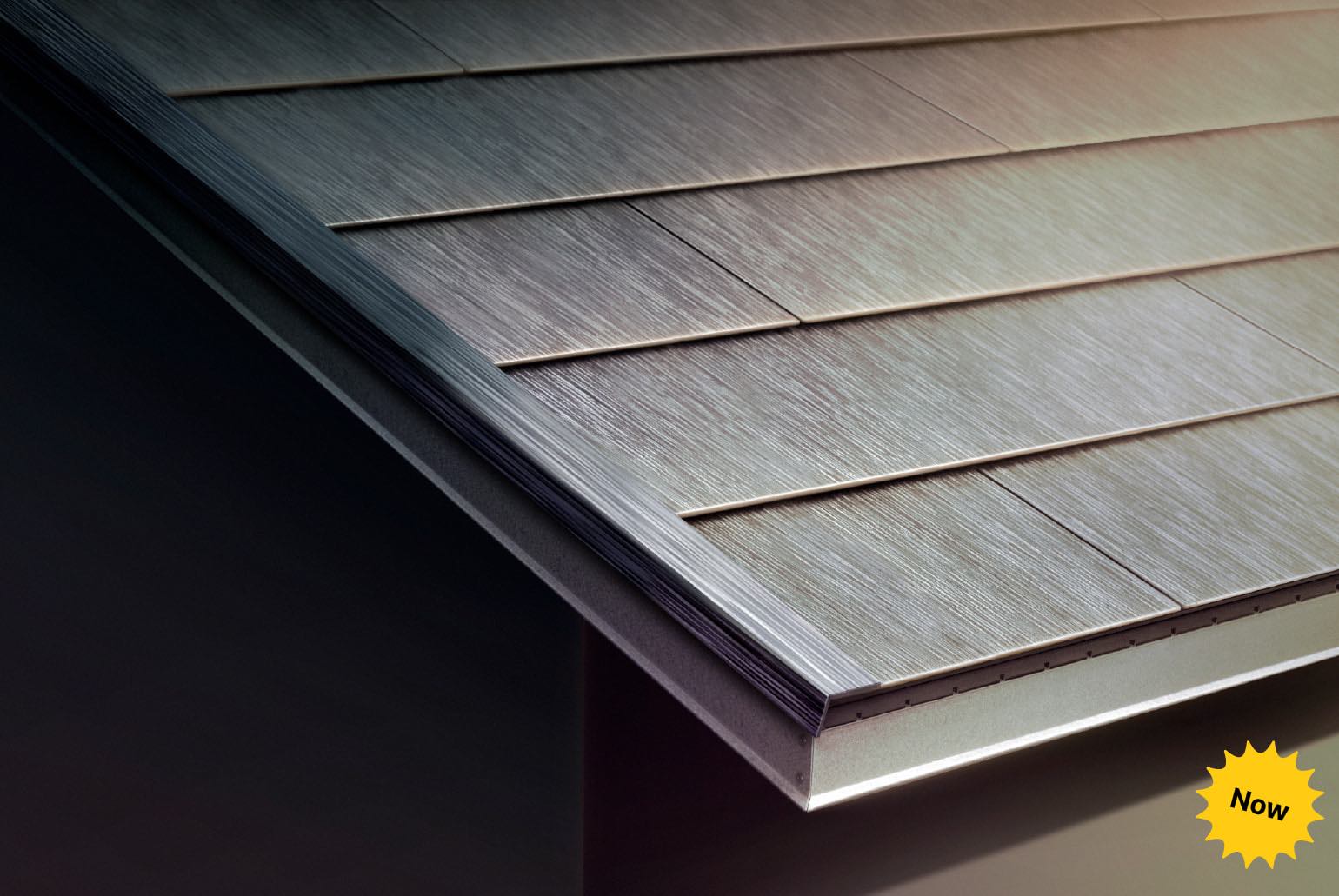 An upclose view of Tesla Solar Roof shingles