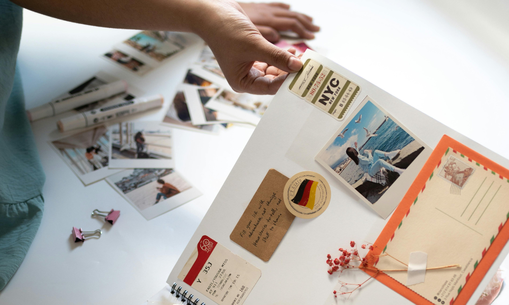 Journal with photos and keepsakes in it