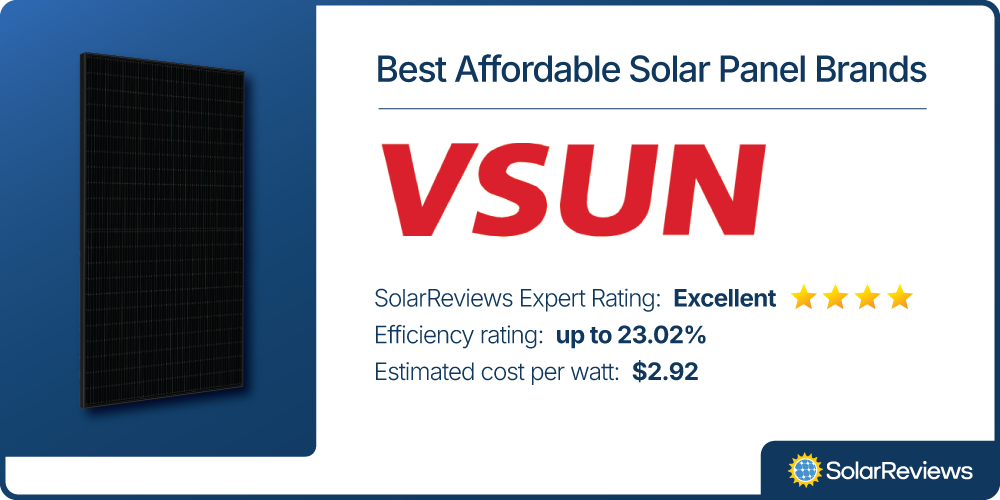 A brand card displaying that VSUN solar panels are among the best affordable solar panel brands
